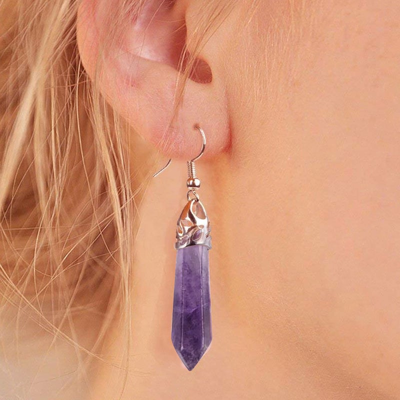 KISSPAT Real Natural Quartz Stone Healing Point Crystal Chakra Dangle Earrings for Women Gemstone Earring Healing Crystal Earring Jewelry Set (3 Pair) - Image 2